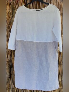Tahari White Linen Crewneck Dress